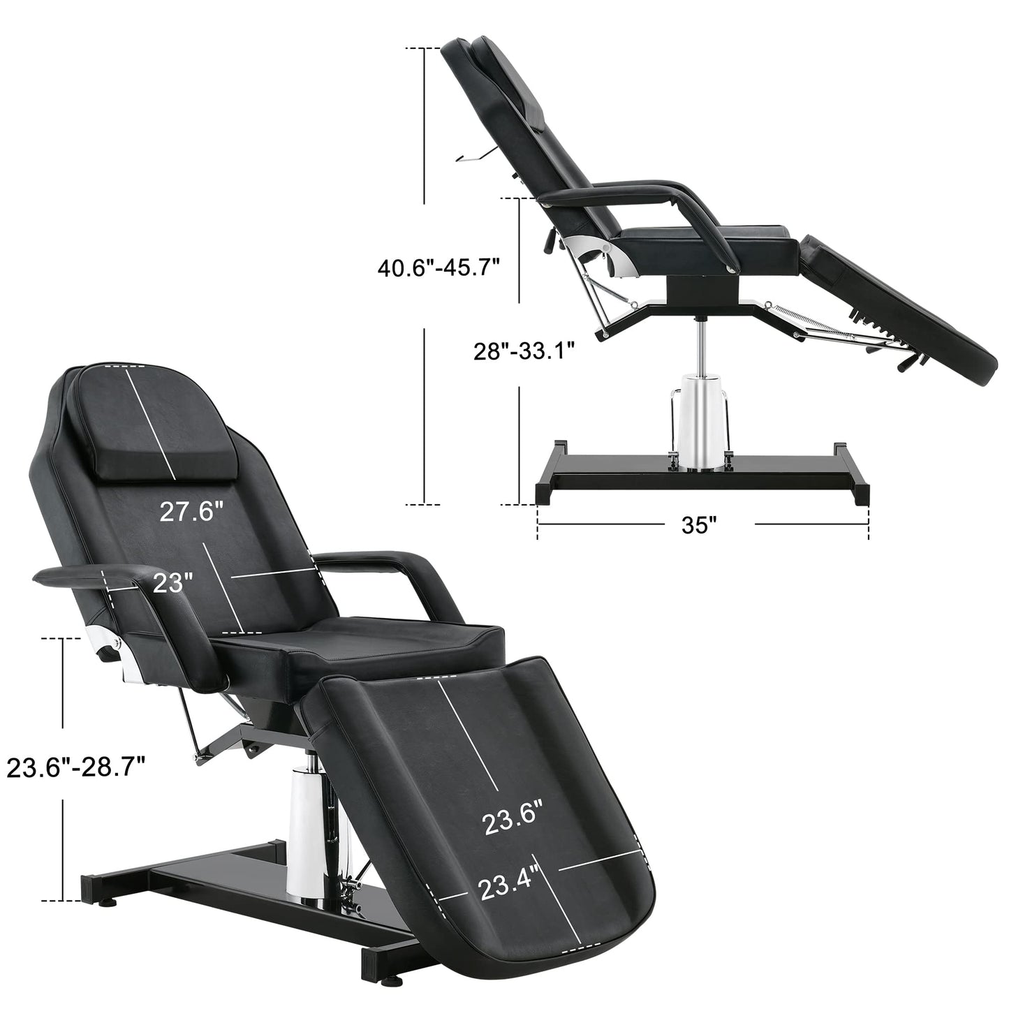 BarberPub Hydraulic Massage Bed Height Adjustable Tattoo SPA Chair Multi-Functional Facial Table Beauty Equipment for Salon 2753 (Black) (Black)