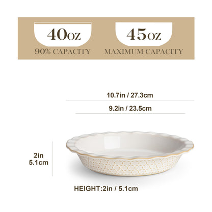 MALACASA Pie Dish for Baking, Stoneware Pie Pan 9 Inch, Embossed Deep Dish Pie Pans, 45 OZ Round Baking Dish Pie Pan, Fluted Dish Pie Plate for Apple Pie, Quiche and Tart, Set of 1, Series LYDIA
