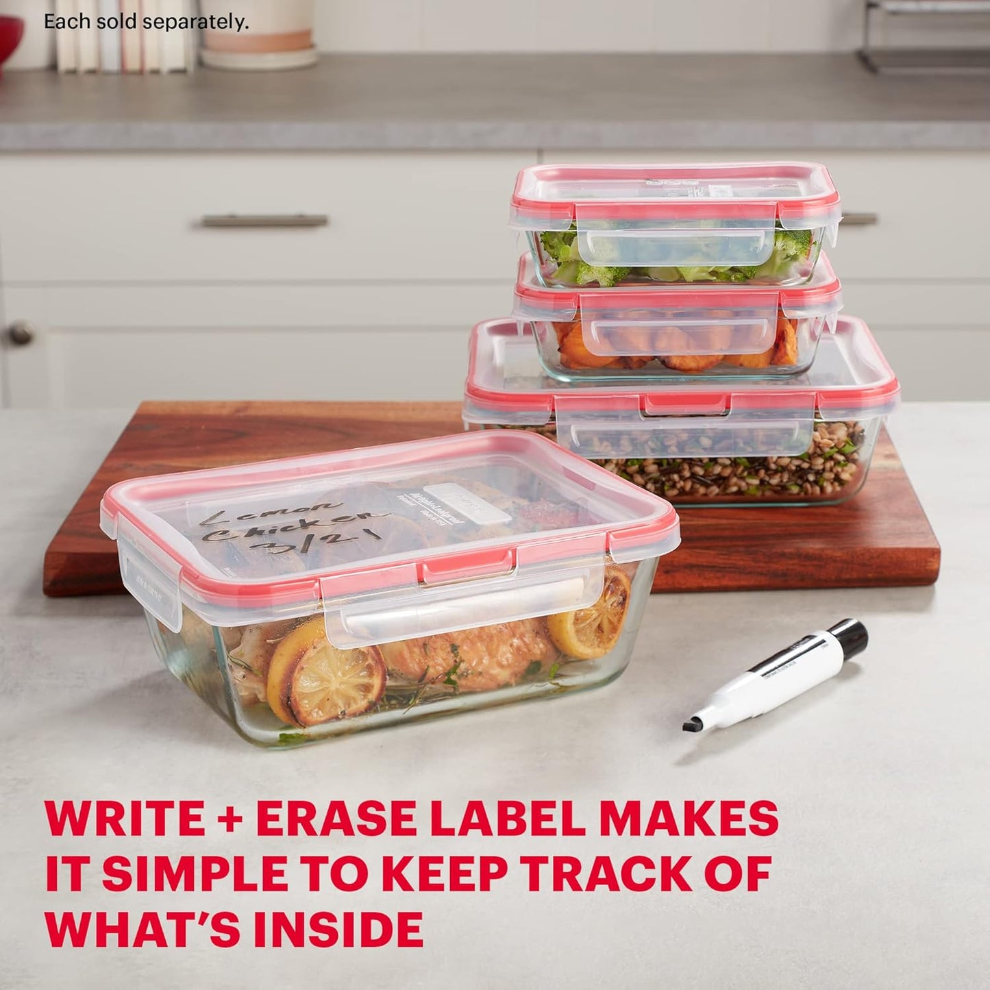 Pyrex Freshlock Glass Food Storage Container, Airtight & Leakproof Locking Lids, 8 Cup