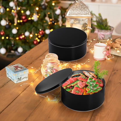 Yopay 3 Pack Cookie Tin with Lid, Round Gift Tin, Black Baking Cake Container for Storing Patisseries, Snack, Chocolate, Easter, Special Occasion, Holidays, 7" Wide by 3.2" Tall