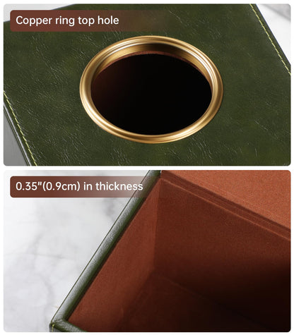 MEIBOOCH Square Tissue Box Cover, Luxury PU Leather Tissue Holder with Magnetic Closure (Dark Green)