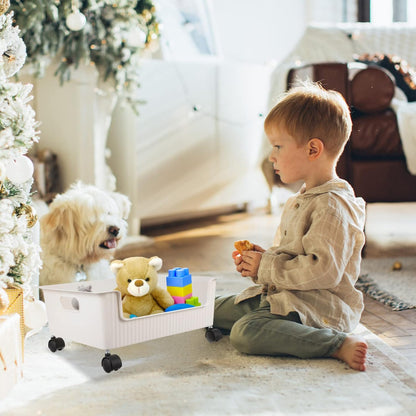 Cabilock Storage Box with Pulleys - Utility Rolling Cart Book Storage Bin with Wheels for Kids, Toy Organizer Rack