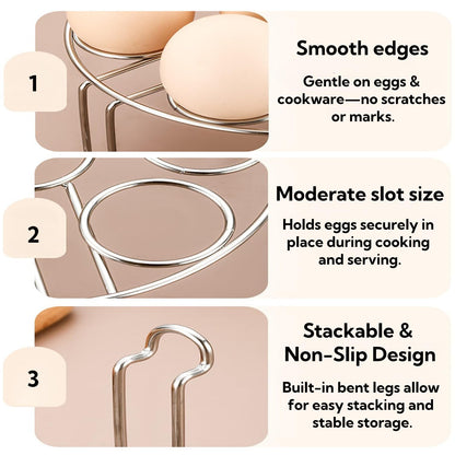 2 Pack Egg Steamer Rack, Instant Pot Egg Rack, Stainless Steel Trivet for 8 Quart Pressure Cooker, Stackable Insert for Instant Pot Accessories for Cooks 18 Eggs, Fits 6qt & 8qt Pressure Cookers