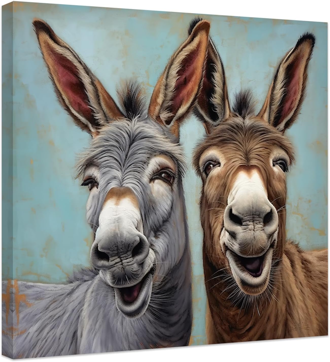 CCWACPP Funny Animal Wall Art - Donkey Canvas Prints for Farmhouse Bathroom and Bedroom Decor (12" x 12")