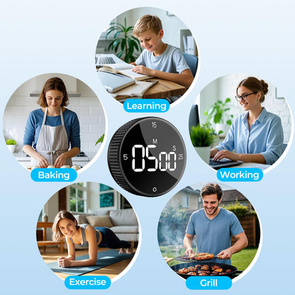 Allbean Magnetic Kitchen Timer for Cooking with Loud Alarm - Large LED Display Rotating Countdown Pomodoro Timer, Preset 5/15/25 Mins Easy for Seniors and Kids，for Baking Grilling Studying