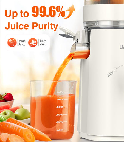 Juicer Machines, 2-in-1 Cold Press Juicer for Juice & Sorbet, suit for Vegetable and Fruit with 5-Inch Wide Chute, Powerful Masticating/High-Yield High Nutrients/Rev Mode/Easier Clean (White)