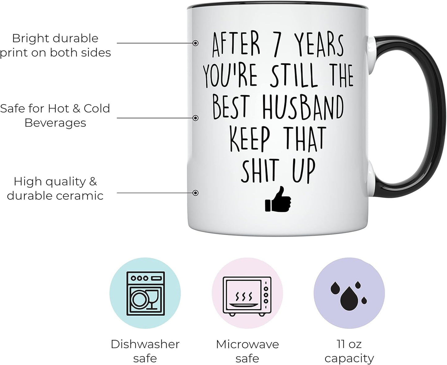 YouNique Designs 7 Year Anniversary Coffee Mug for Him, 11 Ounces, 7th Wedding Anniversary Cup