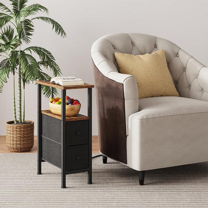 2 1 UTBT005FV2 Narrow Side Table for Small Spaces, Skinny End Table with Charging Station, Sofa Beside Table