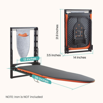 Seiritex Wall Mounted Ironing Board with Iron Holder, 36x13 Compact Mount Foldable Ironing Board for Small Spaces, Space Saving with Cotton Fabric Cover and Silicone Iron Rest