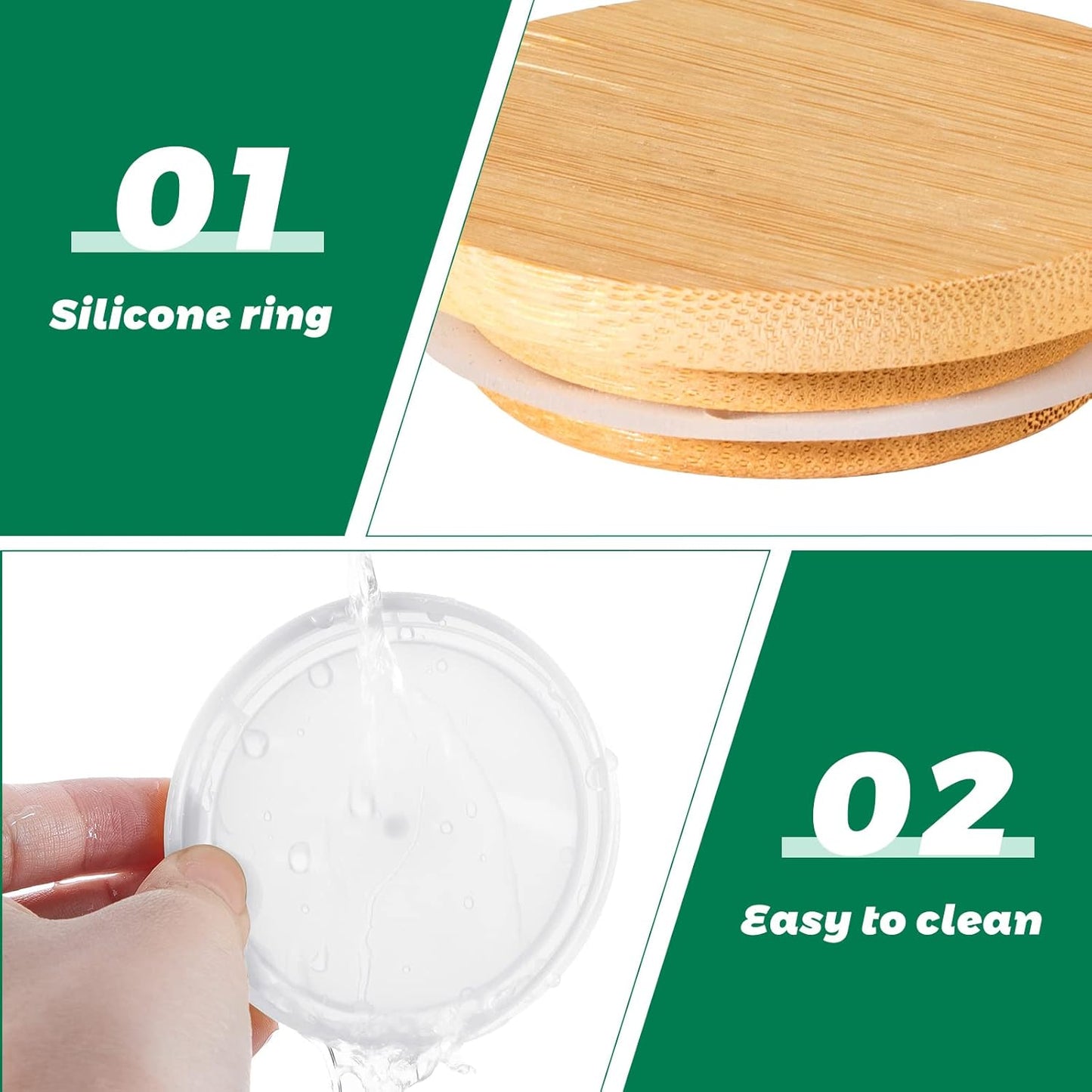 27 Mumufy Pcs Yogurt Jar Lids Clear Plastic Silicone Bamboo Wood Container Lids with Silicone Sealing Rings Reusable