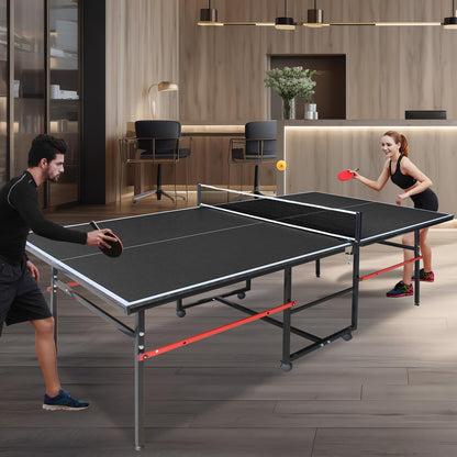 KL KLB Sport 8Ft Mid-Size Ping Pong Table, Foldable & Portable Table Tennis Table Set for Indoor Games with Net, 2 Table Tennis Paddles and 3 Balls (Black)