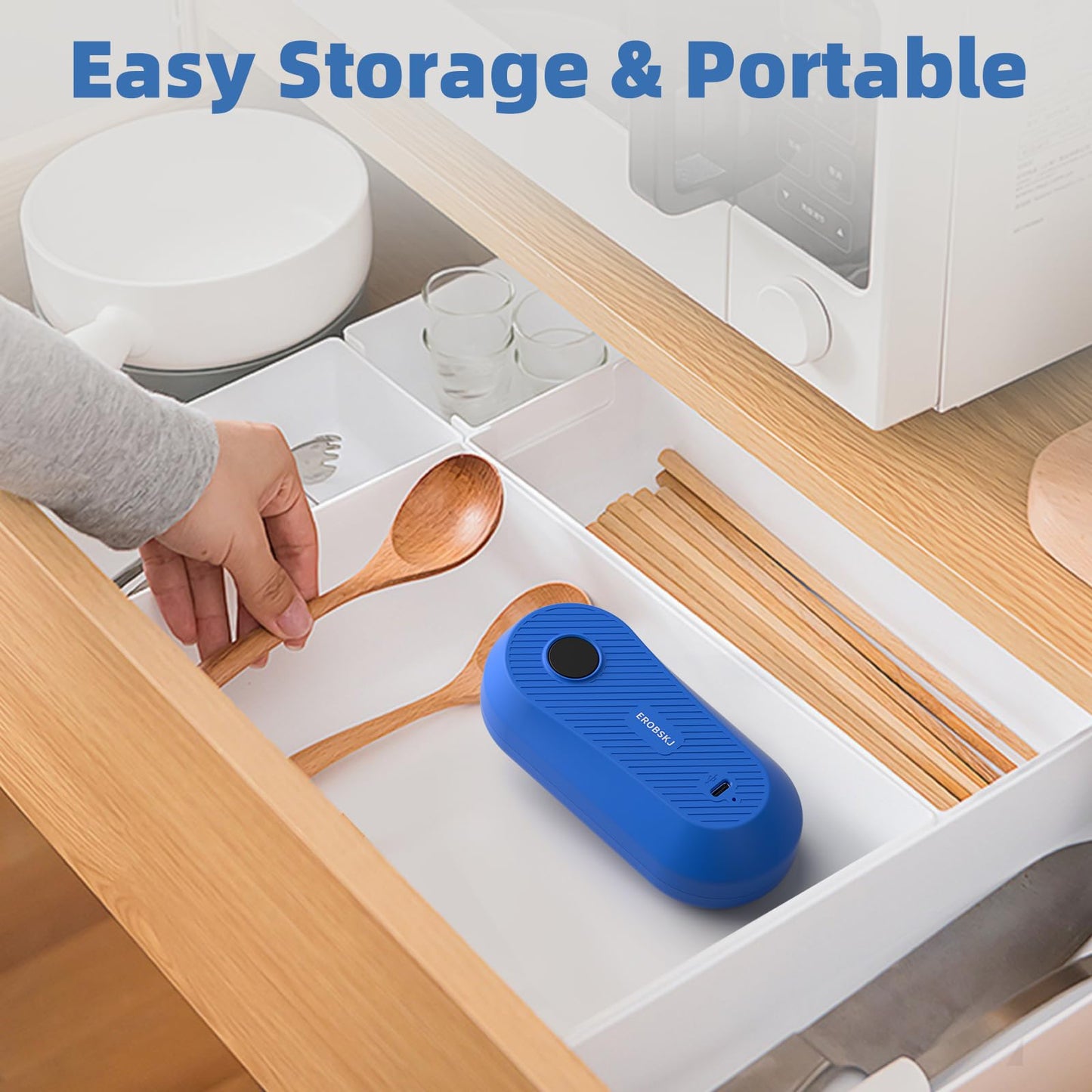 EROBSKJ Auto Electric Can Opener, Rechargeable Can Openers for Seniors & Arthritis, One-Touch Automatic Can Opener, Hands-Free, Smooth Edge, Compact,Small - Auto Stop，Blue