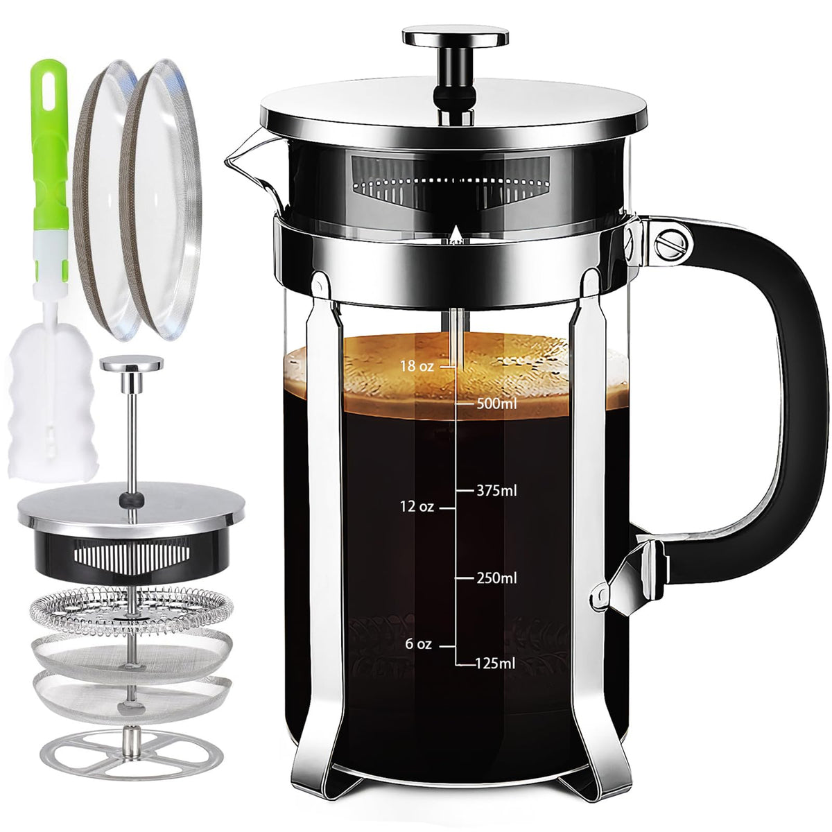 YMMIND French Press Coffee Maker 304 Stainless Steel Coffee Press,with 4 Filters System, Heat Resistant Thickness Borosilicate French Press Glass, BPA-Free Brewed Tea Pot Coffee Plunger(Copper 12oz)