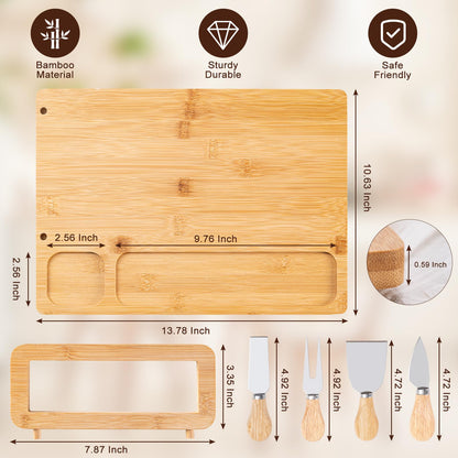 AISOSO Charcuterie Boards, Personalized Bamboo Cheese Board Set with 4 Cheese Knife, Lightweight and Elegant Serving Platter Accessories for Entertaining Party Picnic, Housewarming and Wedding