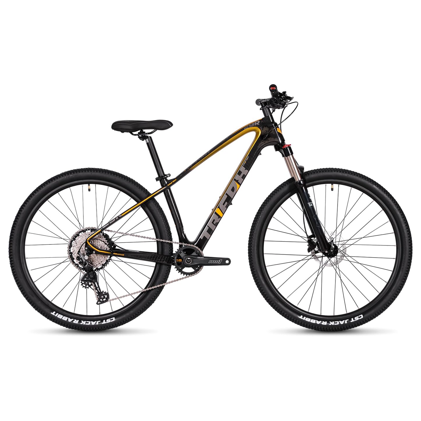 TRIFOX Carbon Fiber Mountain Bike with Shimano M6100 Deore Groupset 12-Speed,Carbon Fiber Frame,Hydraulic Fork 130mm Travel,29er Mountain Bike for Adult 17/19 inch (Obsidian Gold, 29er * 17 inch)