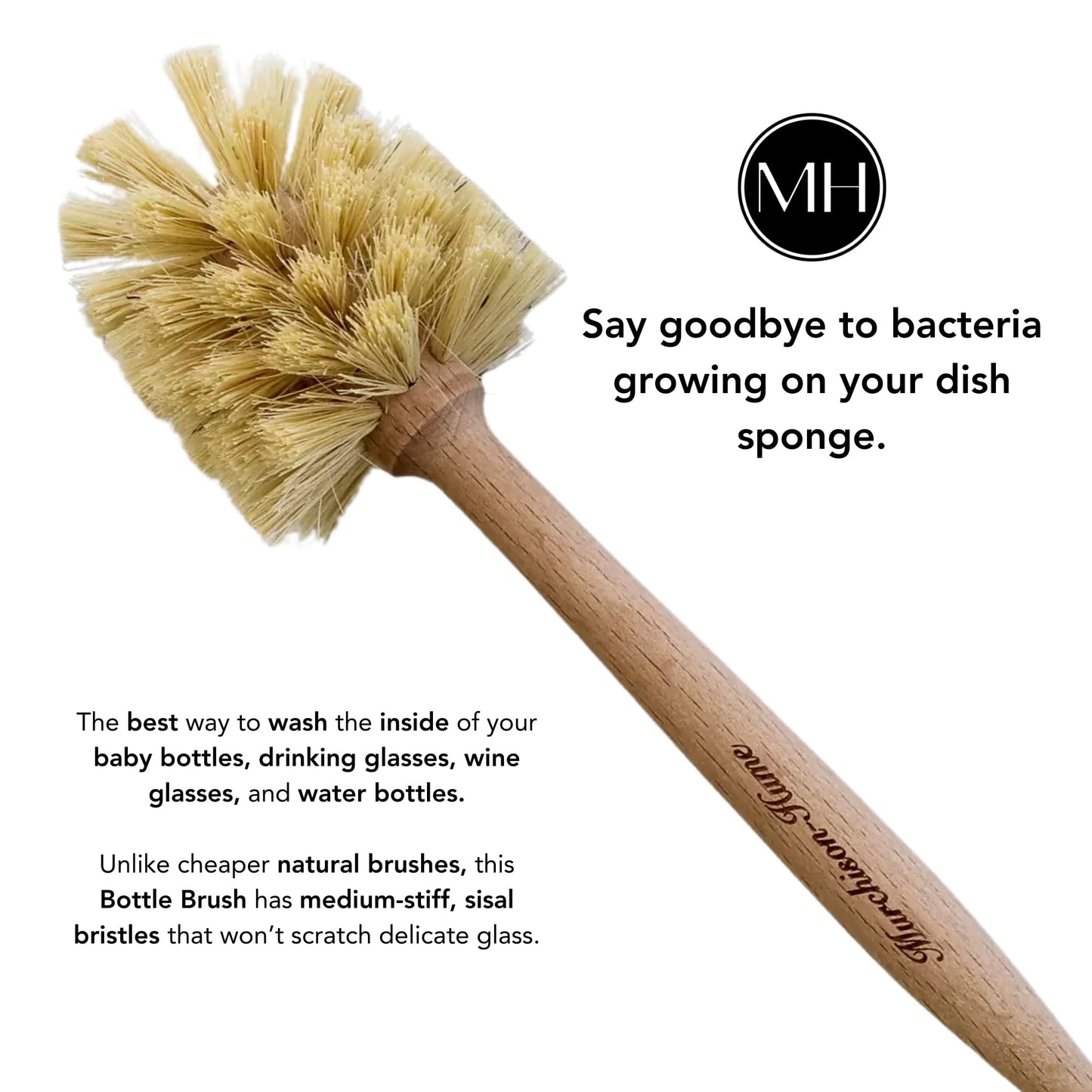 Murchison-Hume Natural Bottle Brush - Eco-Friendly & Biodegradable Bottle Brush with Beechwood Handle and Sisal Bristles, Bamboo Dish Brush for Baby Bottles, Glassware, and More