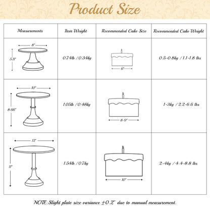 HBlife 3 PCS Gold Cake Stand Set (8"/10"/12" Plate) for 6-10 Inch Cakes, Dessert Table Display Set, Cupcake Stand for Party, Wedding, Birthday, Baby Shower, Anniversary (Metal)