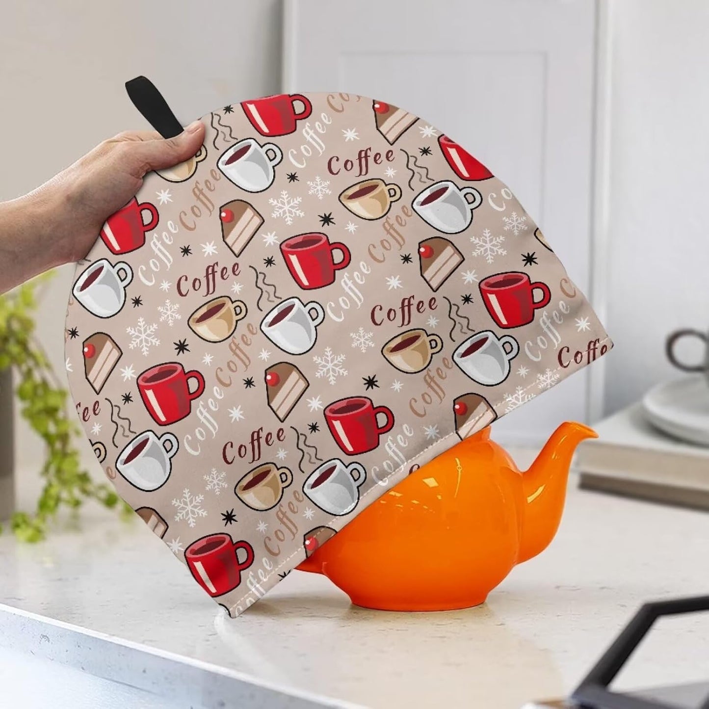 Tea Cozy for Teapot - Anti-Scald Covers, Heat Resistant Kettle Cover with Coffee Pattern for Home Kitchen