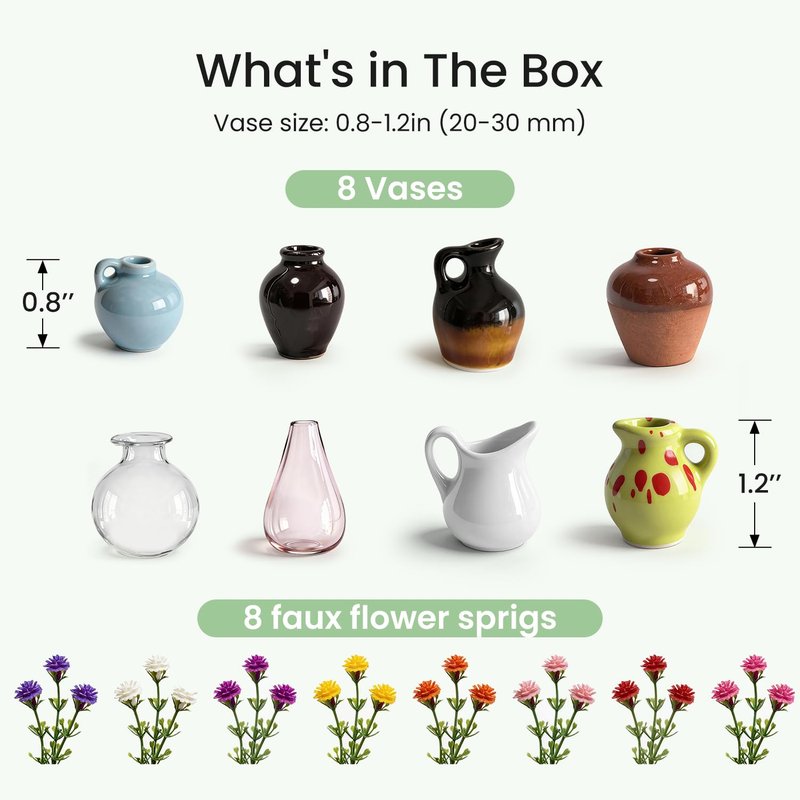 Cute Mini Ceramic Vase Magnets for Fridge, Funny Small Plant Magnets, Tiny 3D Plant Vase for Refrigerator Decoration Kitchen Locker Kitchen Office (8 Pack)
