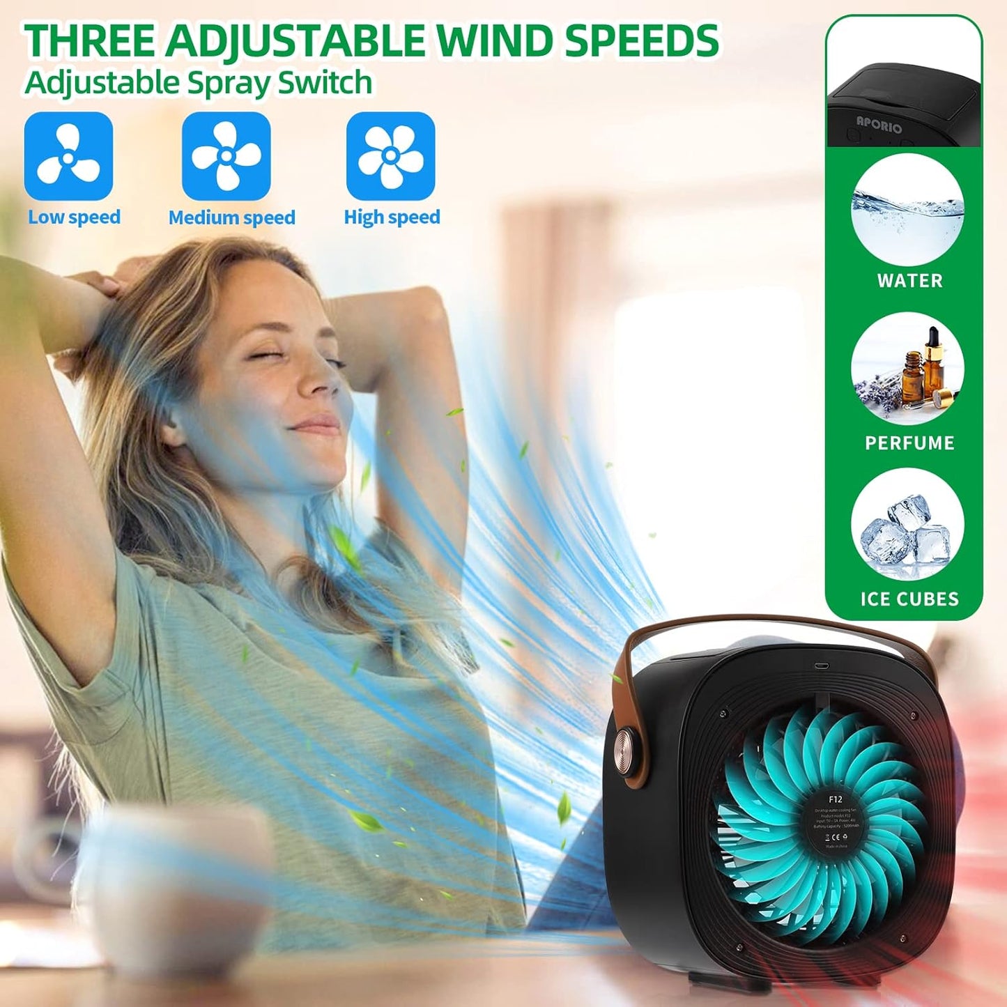 Portable Air Conditioners, 5200mAh Mini Air Cooler with 3 Speeds, Small Desk Air Conditioner for Bedroom, Office
