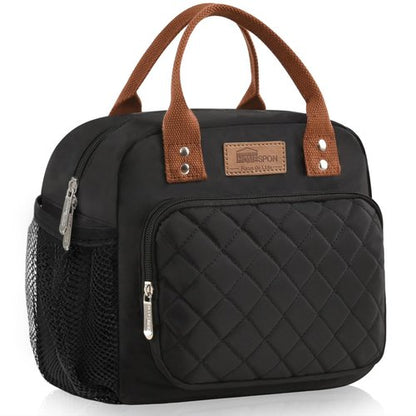 Buringer HOMESPON Lunch Bag for Woman Man Adults with Front Pocket Insulated Lunch Tote Lunch Box Container for Work Picnic or Travel (Black with Side Pockets)