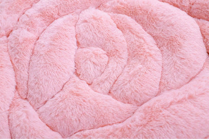 Chic Rose Flower Chair Pad, Soft Faux Fur Cushion for Dining Chairs, No Slip Floor Pillow, Home Decor, Pink