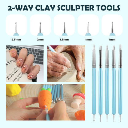 Thyrflen 18PCS Silicone Clay Sculpting Tools, Silicone Painting Brushes Kit, Clay Shaper Tool for Nail Art, Dotting, Shaping, Modeling, Air Dry Clay, Pottery, Ceramics, Polymer Clay, Crafts Supplies