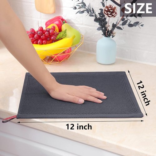 Homaxy 100% Cotton Dish Cloths - Ultra Soft, Absorbent & Quick Drying | 12-Pack, Dark Grey, 12 x 12 Inches