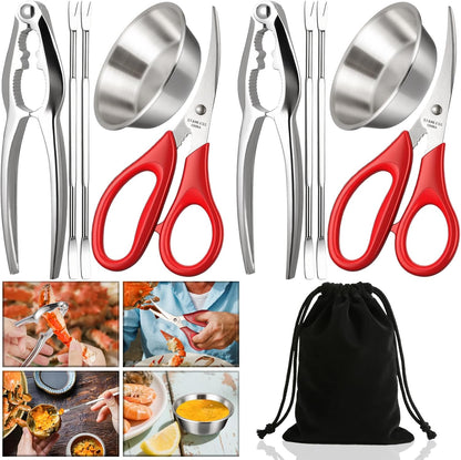 11 Set, Pcs Crab Crackers and Tools, Seafood Tools Crab Leg Cracker, Seafood Scissors, Condiment Cups, Crab Leg Forks