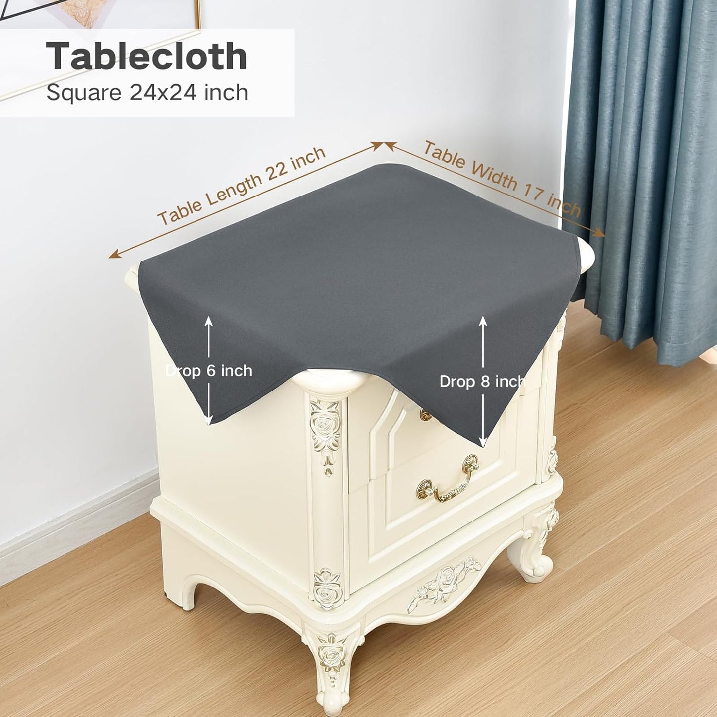 24x24 Inch Small Square Tablecloth Washable Polyester Side Table Cloth Solid Grey Heavy Duty End Table Cover for Dining
