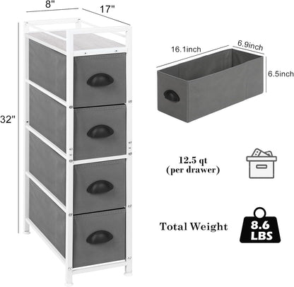 HAITRAL Narrow Dresser - 4 Drawers Slim Fabric Storage Cabinet with Removable Drawers for Laundry, Closet, Living Room