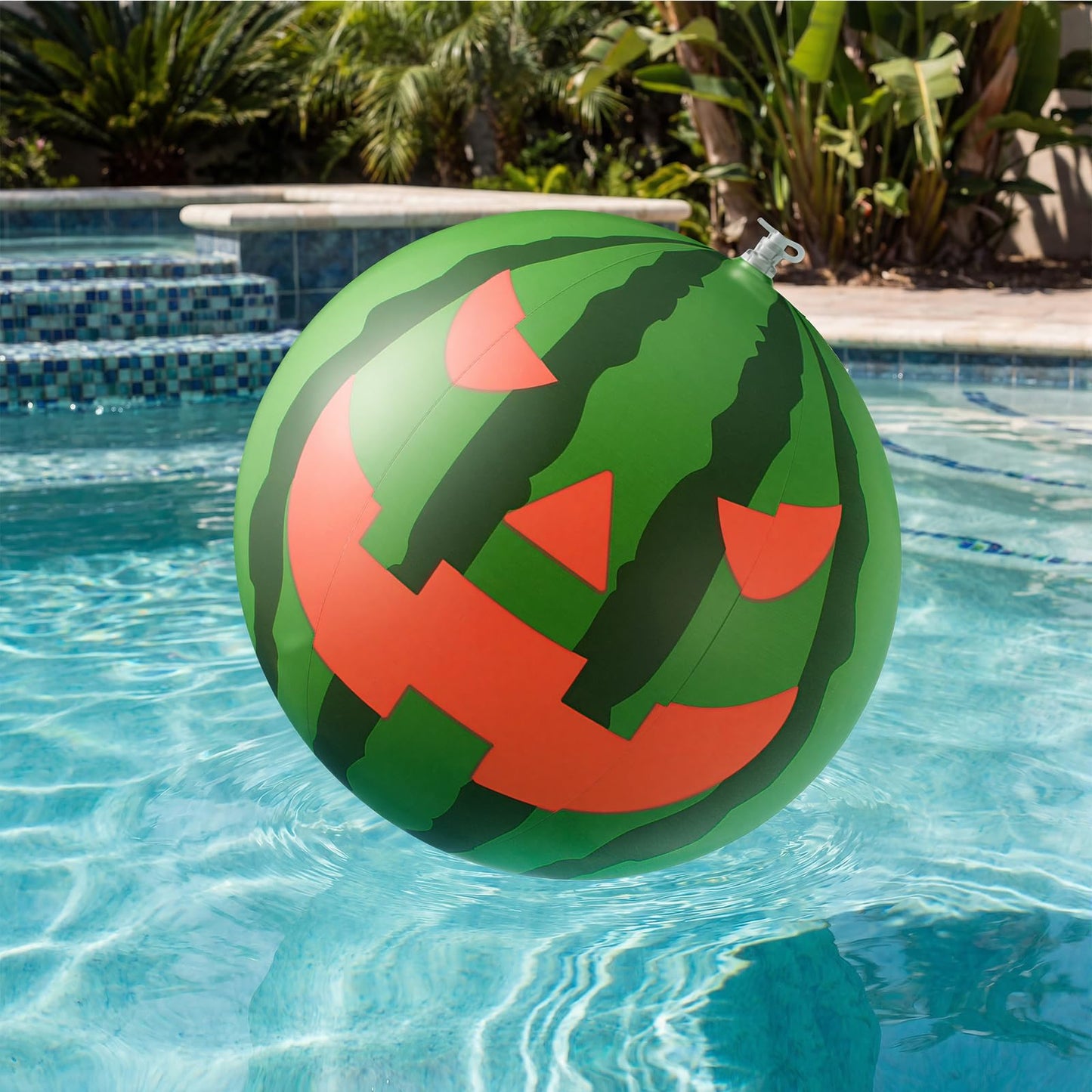 Jenaai 3 Pcs 16 Inch Large Watermelon Beach Balls Summer Halloween Inflatable Decorations Jack O Melon Face Watermelon Pool Balls Summer Halloween Party Favors