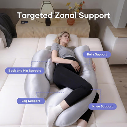 Skiennix Pregnancy Pillow - H-Shaped Full Body Support with Adjustable Cooling Cover | Grey
