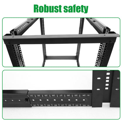 4-Post 15U Open Frame Server Rack for 19" IT Network Equipment & A/V Devices，22"-35" Adjustable Depth，Heavy Duty Free Standing Rack for Servers & AV Gear