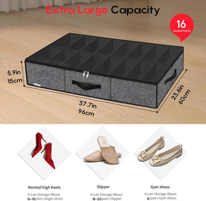 16 32 Closet, 37.7x 23.6x 5.9 inch, MXBUBS16P2 Onlyeasy Sturdy Under Bed Shoe Storage Organizer with Handles and Clear