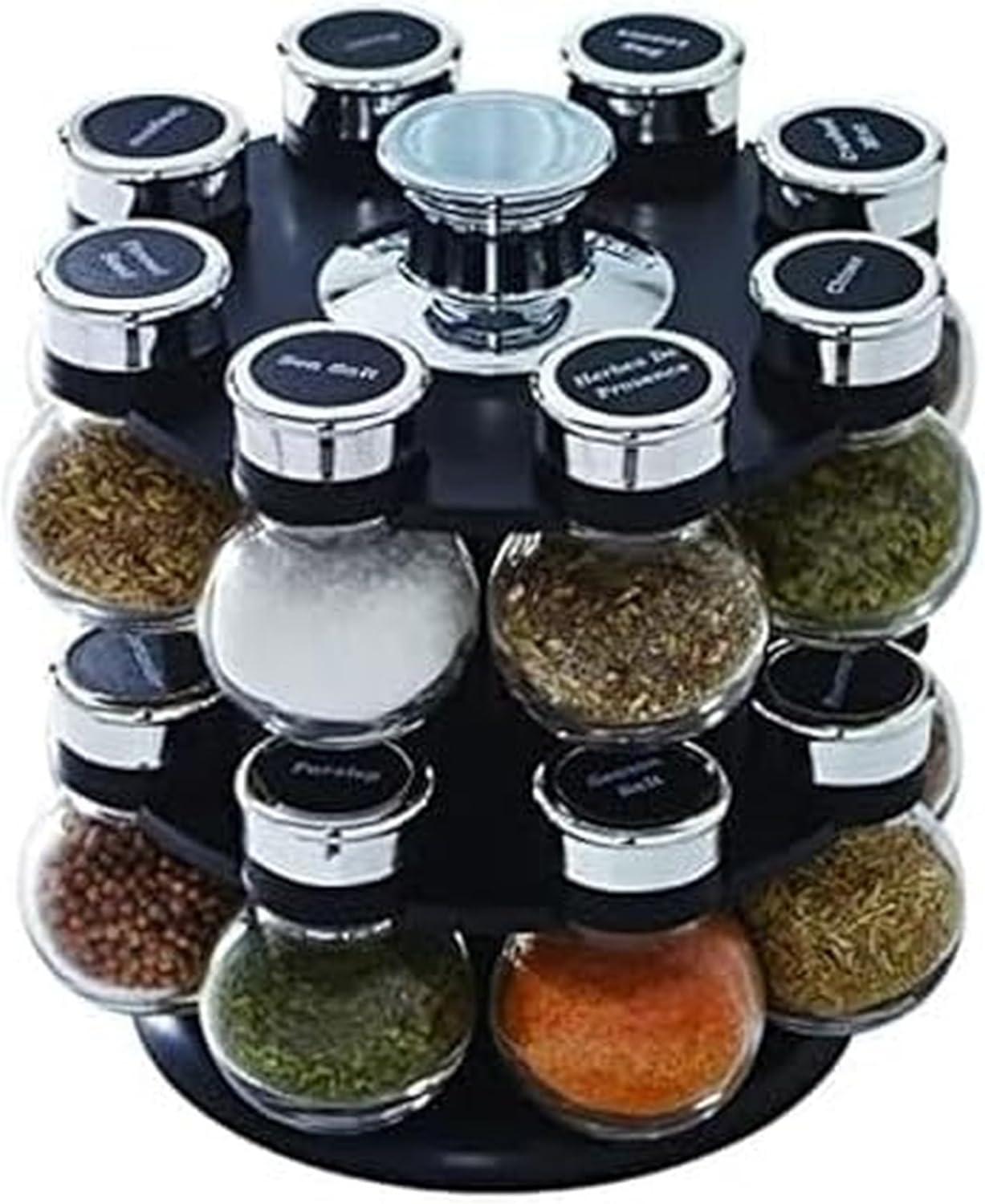 16 Countertop Kamenstein Ellington Jar Revolving Spice Rack with Prefilled Spices - Rotating Chrome and Plastic