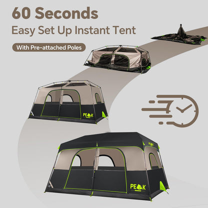 PEAK OUTDOORS Instant Tent 6/8 Person Tents for Camping, 60 Second Easy Setup Portable Camping Cabin Tent with Rainfly, Waterproof Pop Up Tents for Family Camping & Hiking with Expandable Carry Bag