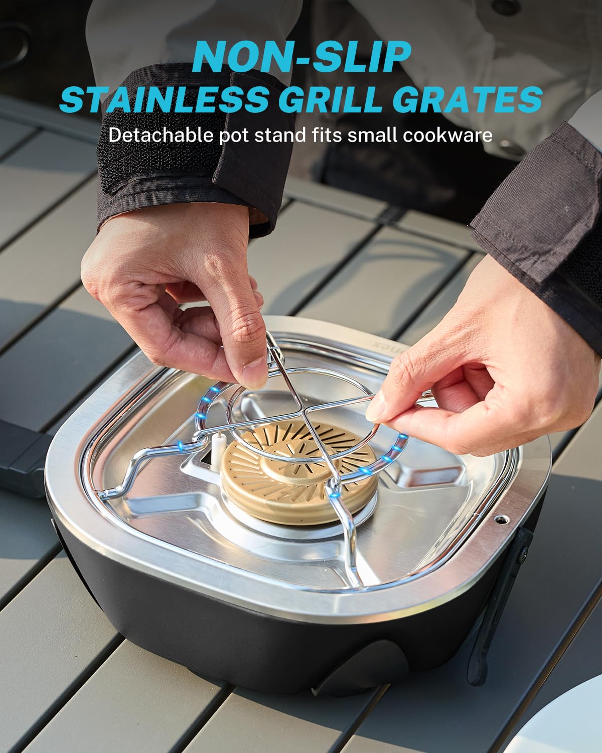Gonex AeroFlame Dual Burner 20,000 BTUs Propane Camping Stove with Precision Flame Control & Removable Pot Stands, Portable Folding Camp Stove for Camping, Hiking, Patio, BBQ(Black)