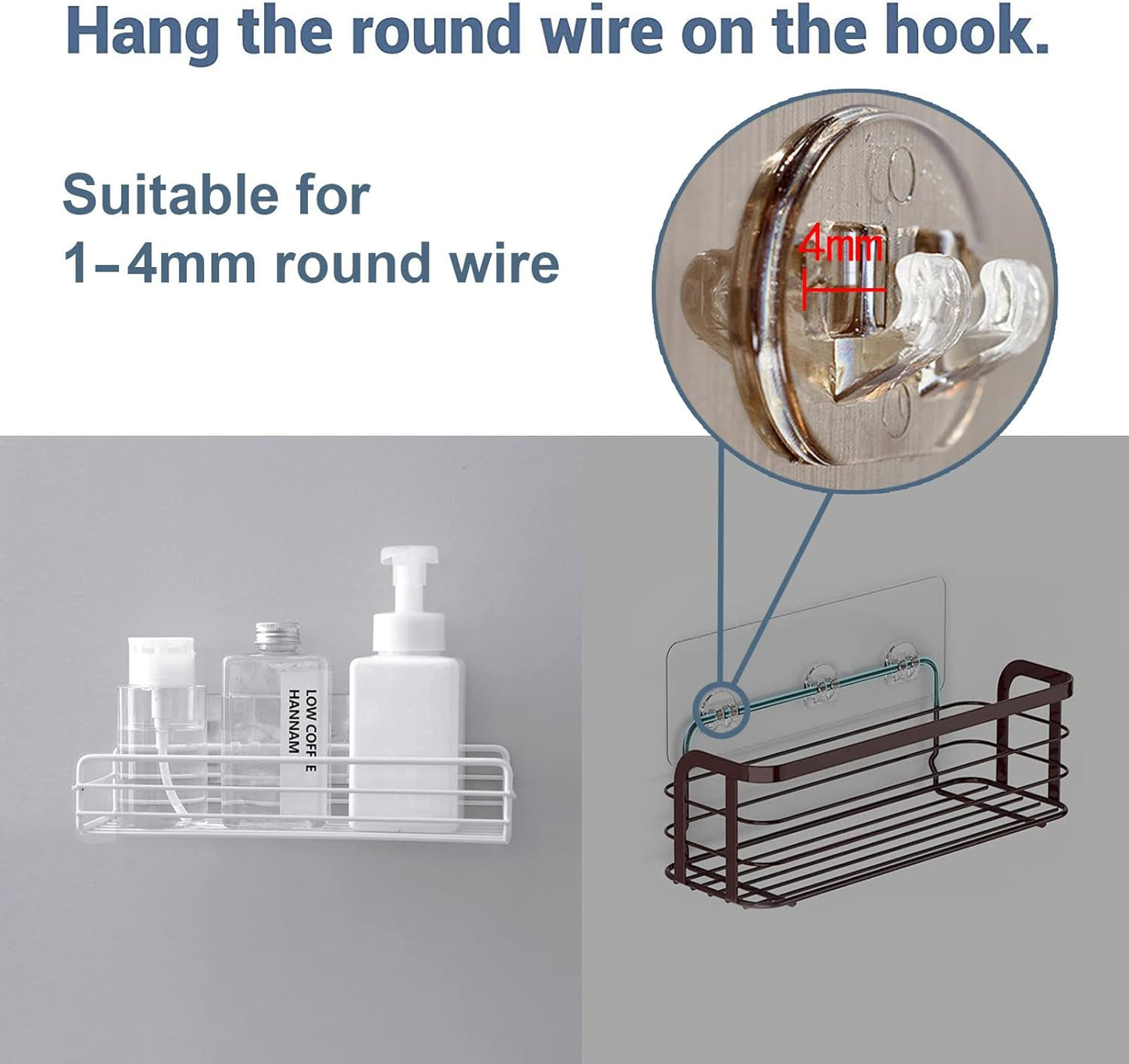 12 Pcs Shower Caddy Adhesive Hooks Replacement Storage Shelf Basket Strips Hook/No Drilling Strong Adhesive