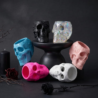 Skull Makeup Brush Holder, Pen Holder, Vanity, Desk, Office Organizer, Stationary, Decor Planter, Candy Bowl, Goth Decorations, Extra Large, Skulls Gothic Skull & Bones Organizer Bathroom (iridescent)