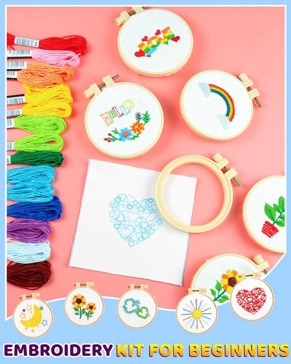 Pllieay 10 PCS Cross Stitch Kits for Beginners, Embroidery Beginner Kits for Kids 7-13, Include Instructions, Cross Stitch Kits with Pattern, Needlepoint Kits for Embroidery Projects