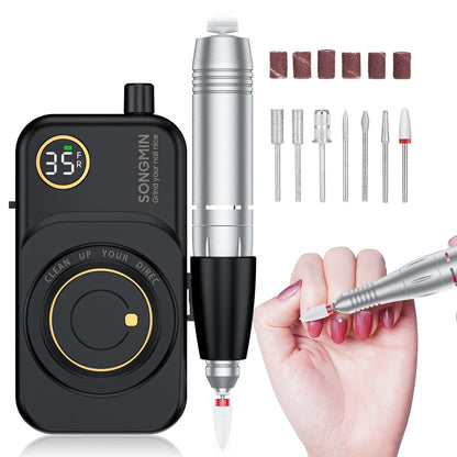 Professional Nail Drill 35000 RPM,SONGMIN Portable Cordless Efile with Bits Kit for Acrylic Nails Gel Polishing Removing,Rechargeable Electric Nail File Machine for Manicure,Pedicure Salon Home,Pink