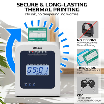 OFFNOVA Thermal Time Clock for Employees Small Business, No Ink Ribbons or Network Needed, in/Out Time Attendance Machine with 50 Time Cards, White