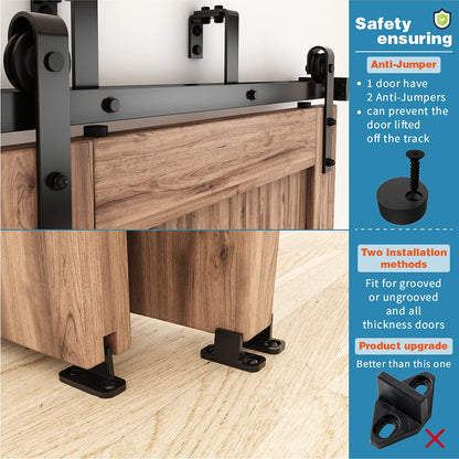 ZEKOO 12FT Double Track Bypass Sliding Barn Door Hardware Kit for 2 Doors, Bypass Barn Door Track Kit, Low Ceiling, Easy Install, J Shape Hanger, Fit 72" Wide Door Panel