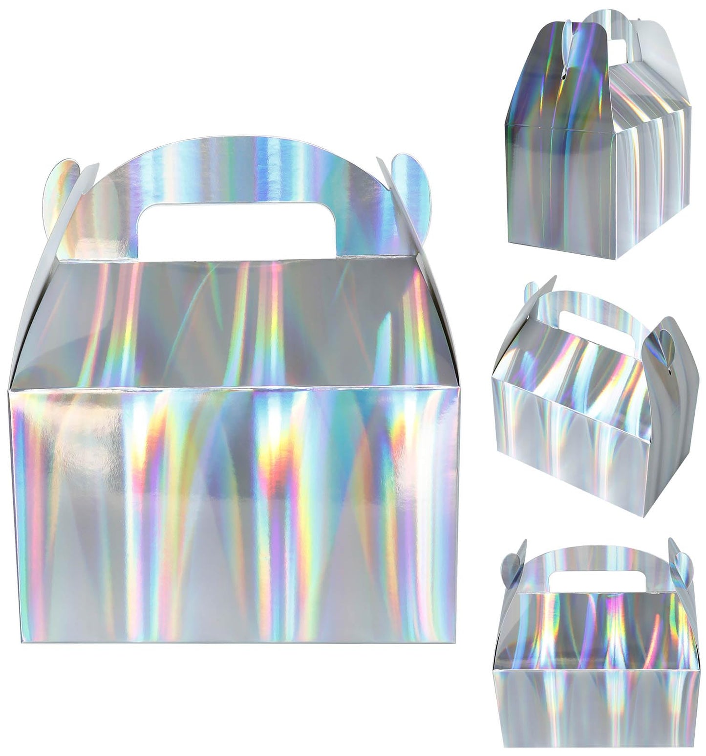 Naleyber Shiny Rainbow Party Favor Boxes 24pcs Iridescent Silver Gift Gable Treat Boxes Candy Snacks Goodie Bags Cookie Box for Birthday Wedding Christmas Baby Shower