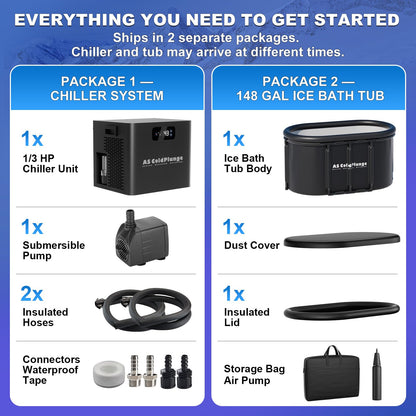 AS ColdPlunge Ice Bath Chiller & Cold Plunge Tub Kit, 1/3HP Cold Plunge Chiller with Built-in Pump & Filter, Upgraded XXL 148Gal Ice Pod, Cold Plunge Tub with Water Chiller for Cold Therapy Recovery