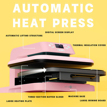 HTVRONT Auto Heat Press Machine for T Shirts - Heat Press 15x15 with Auto Release - Heats Up Fast & Heat Evenly, Professional Heat Press Machines for HTV, Sublimation, Heat Transfer Projects