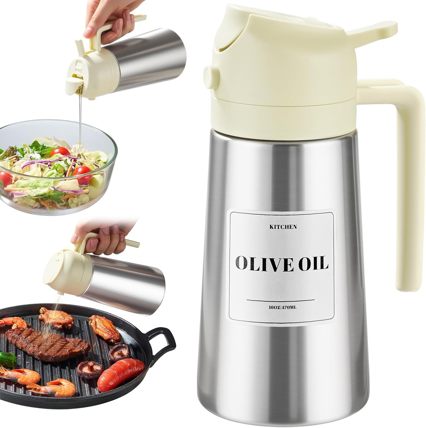 2 1 PARACITY Oil Dispenser Bottle with Stainless Steel Shell & Ceramic Sprayed Interior, in Olive Oil Sprayer