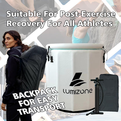 Lumizone Inflatable Cold Plunge Tub 118 Gallons Capacity Ice Bath Portable Ice Bath Tub Compatible With Water Chillers with Lid Drop Stitch PVC Double Layer Seals Oversized for Athletes