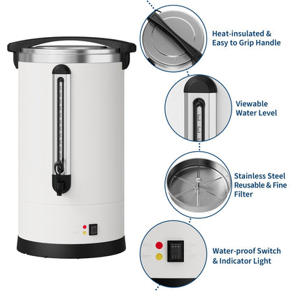 Garvee 14 L/100 Cups Coffee Urn-3.8 gal Double Wall Commerical Coffee Maker for Buffet Catering Wedding Gathering,Large Capacity Hot Coffee Dispenser,Stainless Steel Hot Water Urn-White